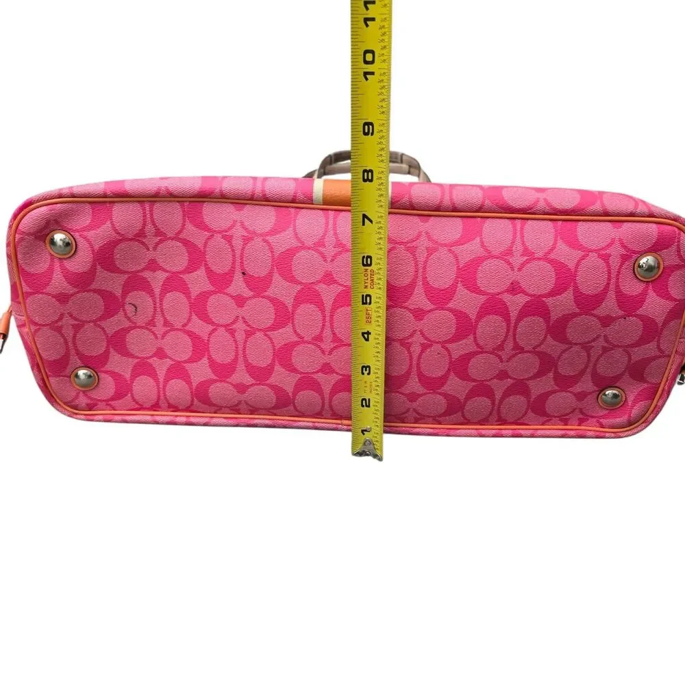 Coach Pink Signature Orange Stripe Large Carryall Handbag Purse F30521